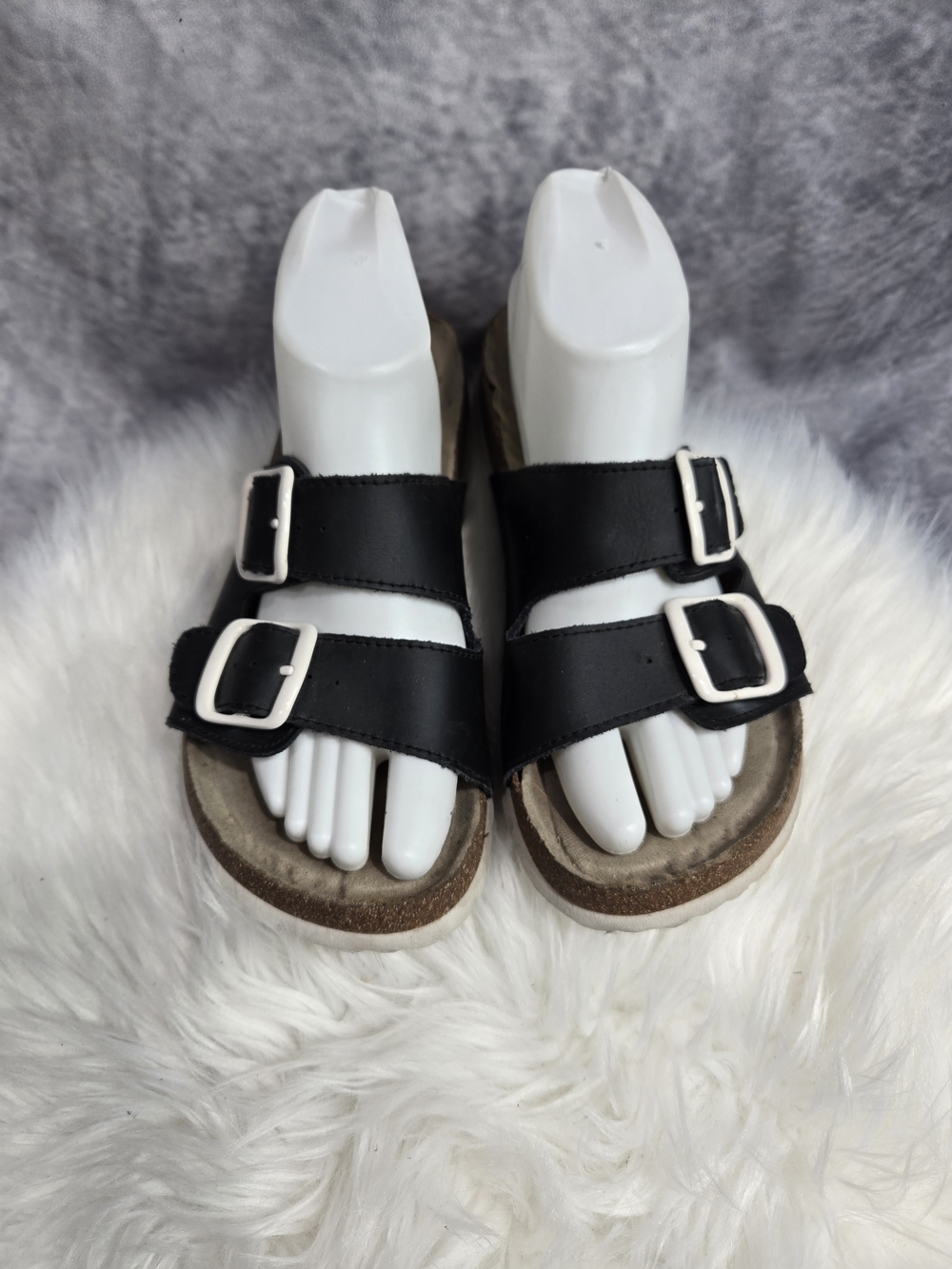 White Mountain  Black Double Strap Buckle Sandals